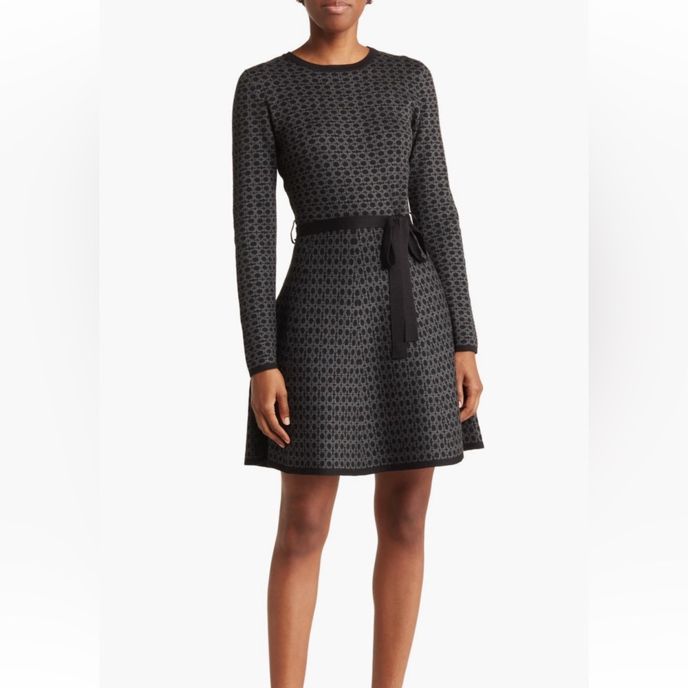 Max Studio Long Sleeve Fit and Flare Sweater Dress